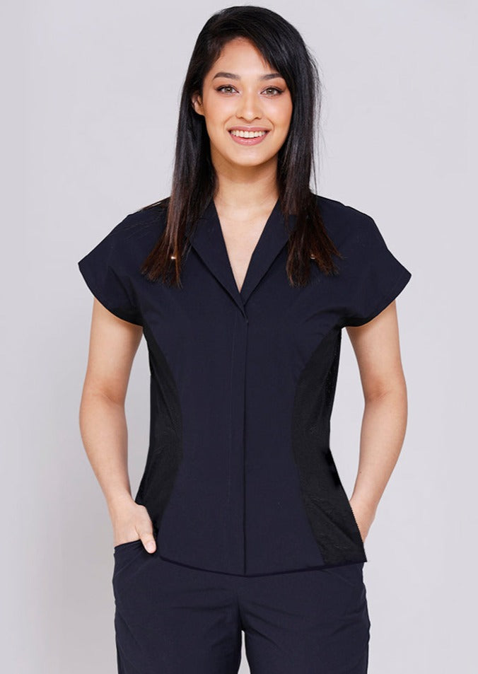 Navy zip scrub top
