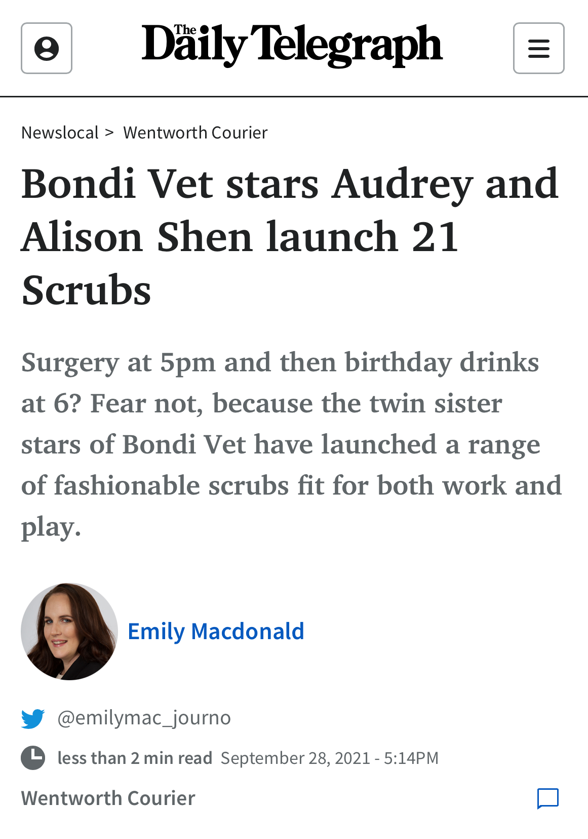 Bondi Vet sisters launch scrubs fit for surgery and social